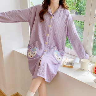 春秋冬季纯棉加厚空气棉产后喂奶哺乳睡裙月子服孕妇睡衣女