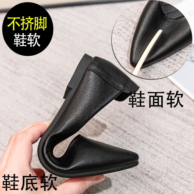 推荐尖头平底真皮单鞋2025年工作鞋女软底舒适职业上班不累脚工装
