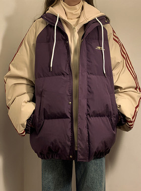 冬季大码假两件棉衣女胖mm宽松200斤羽绒棉服bf显瘦学生加厚棉袄