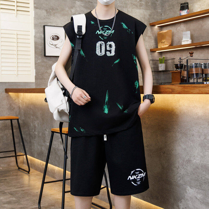 运动套装男夏季无袖t恤男孩12-15岁青少年学生13休闲运动14大童潮