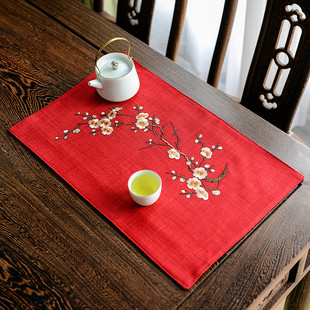 餐垫中国风茶席隔热茶杯垫刺绣餐桌垫家用布艺桌面装 好货新中式 饰