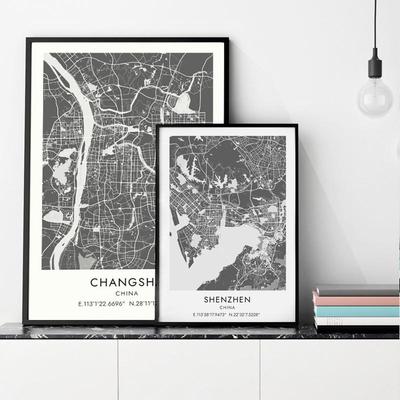 创意城市地图线条装饰画客厅沙发背景墙餐厅卧室定制挂画玄关小众