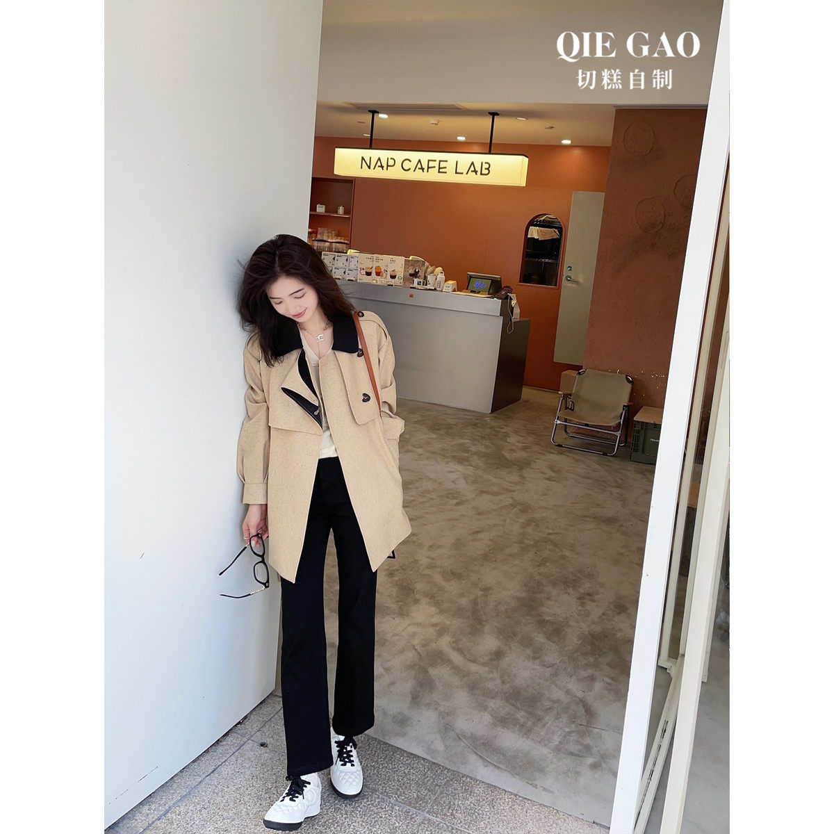 【特卖】切糕英伦风气质女中长款小个子休闲秋衣