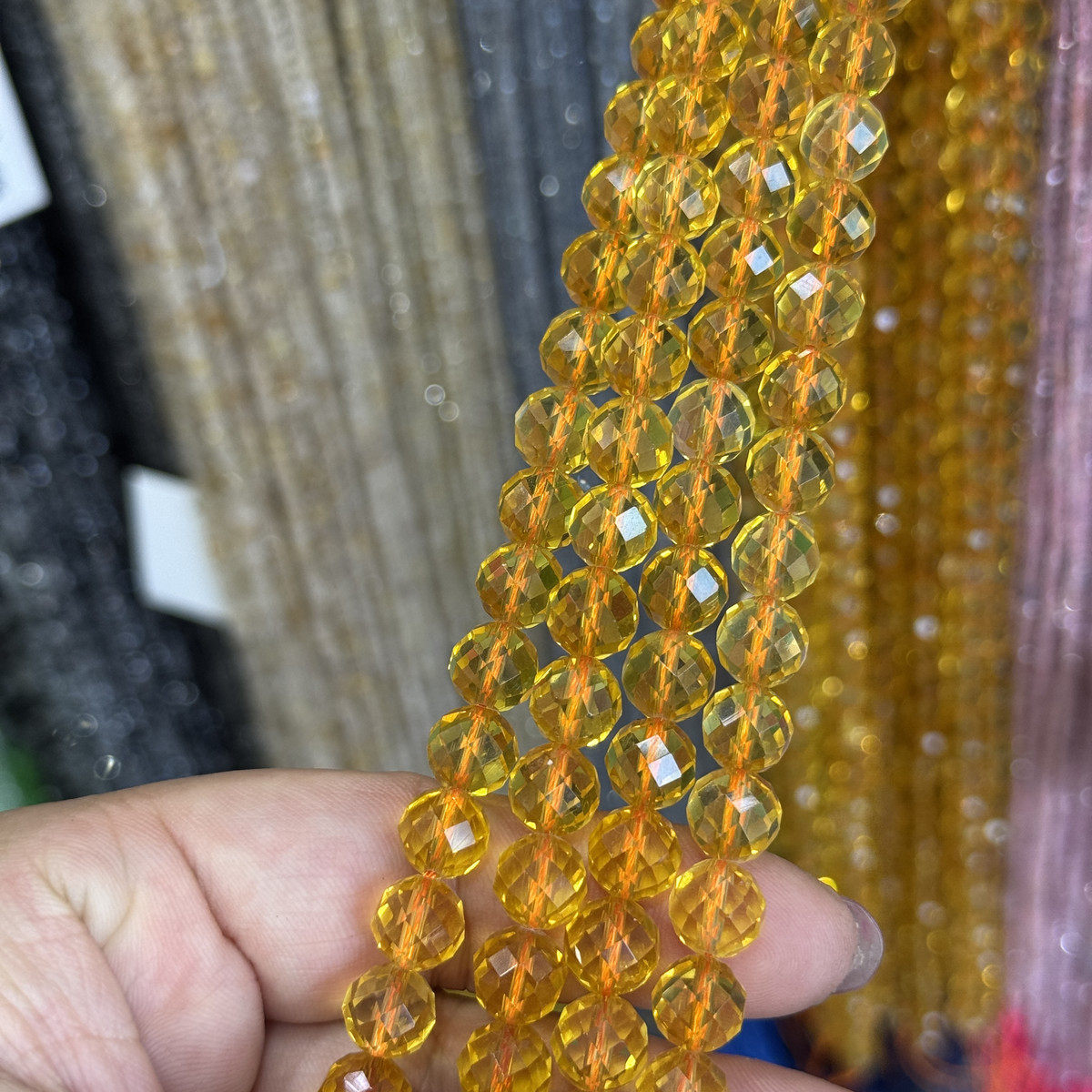 8mm足球切面压电黄水晶散珠配珠手工串珠饰品