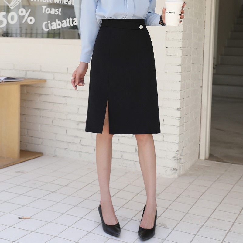 黑色女新款2024韩版开叉职业过膝直筒通勤工作a字中裙,女装/女士精品,半身裙,淘宝优惠券,粉丝福利购,淘宝优惠卷