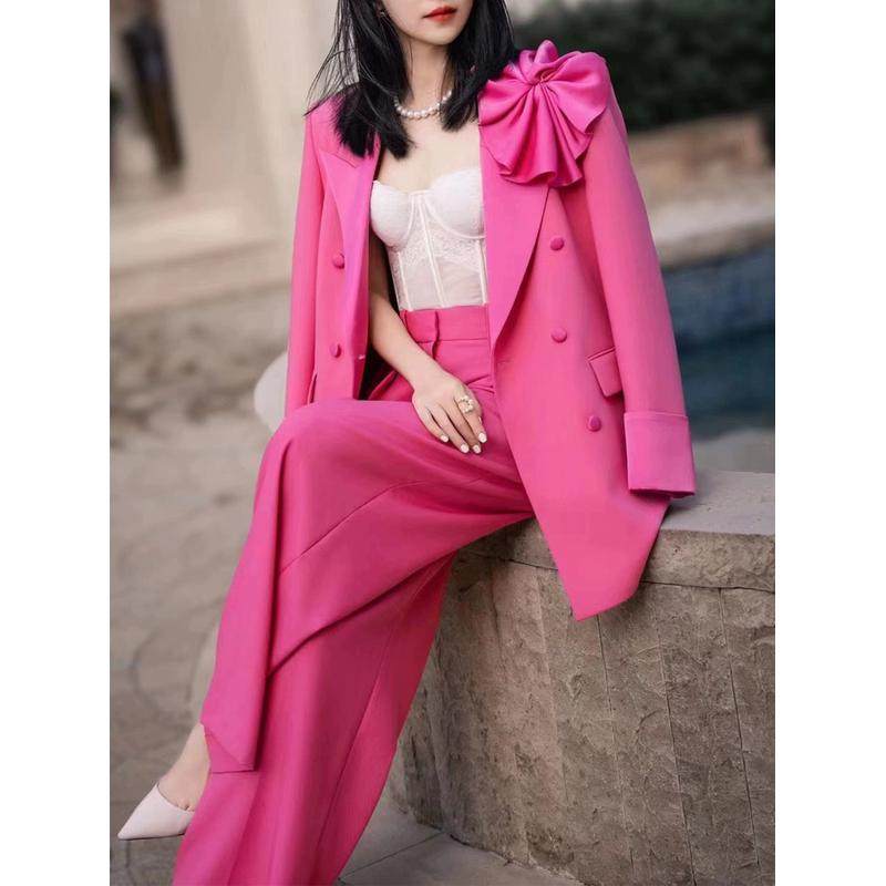 时尚御姐范职业套装女春秋设计感玫粉色阔腿裤气质两件套,女装/女士精品,时尚套装,淘宝优惠券,粉丝福利购,淘宝优惠卷