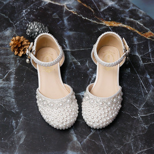 包头珍珠花童女搭扣水钻韩版主持表演礼仪鞋公主甜美拉丁舞儿童鞋