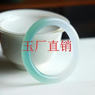 远山黛玛瑙玉髓圆条手环半山半水翡翠色渐变玉镯子女高冰透荔手镯