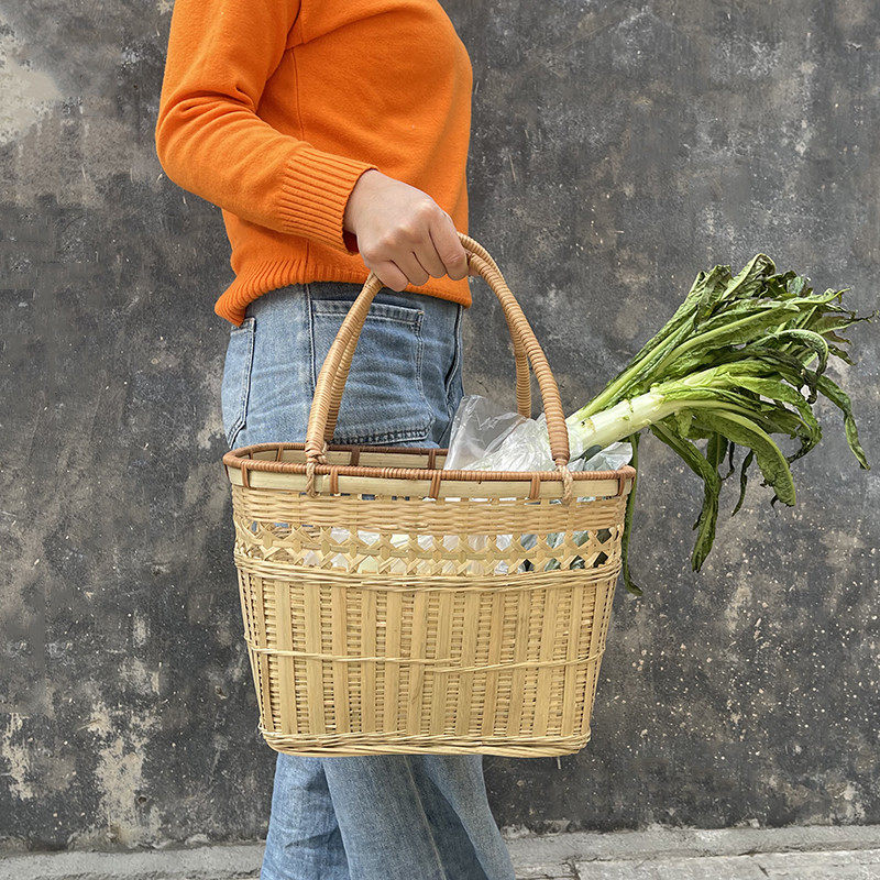 手工竹编手提菜篮居竹子编织收纳竹篮水果鸡蛋篮超市提手买菜篮,特色手工艺,竹编/竹雕,淘宝优惠券,粉丝福利购,淘宝优惠卷