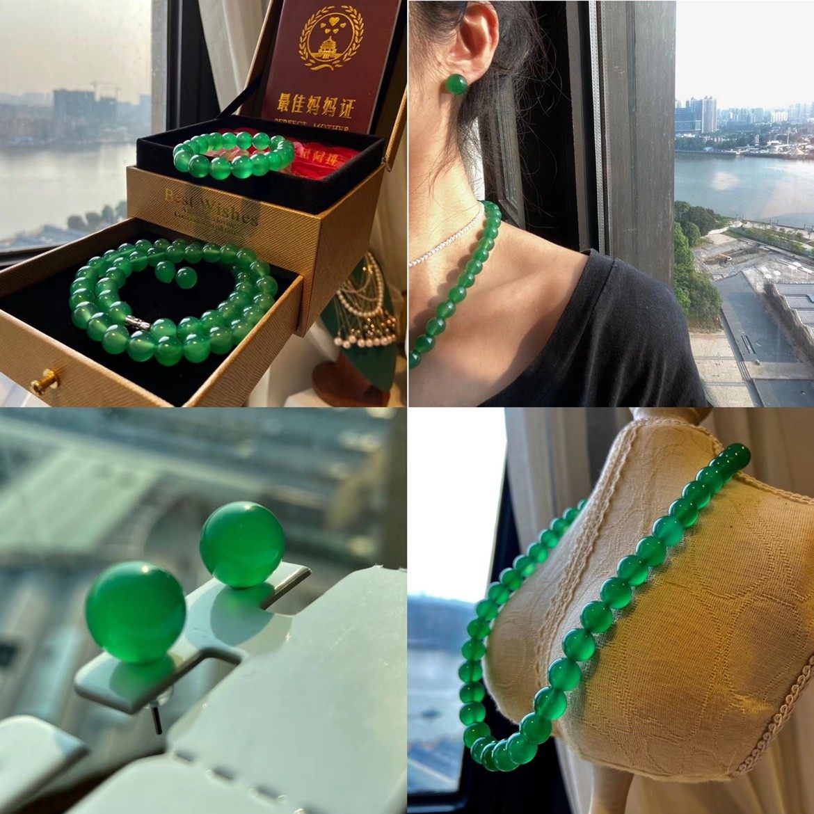 母亲节10-11mm冰种绿玉髓手链三件套 送礼盒妈妈证卡片,饰品/流行首饰/时尚饰品新,项链,淘宝优惠券,粉丝福利购,淘宝优惠卷