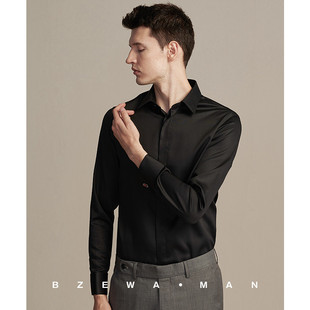 黑色全棉法式衬衫男长袖丝光棉商务绅士纯棉正装宴会袖扣衬衣