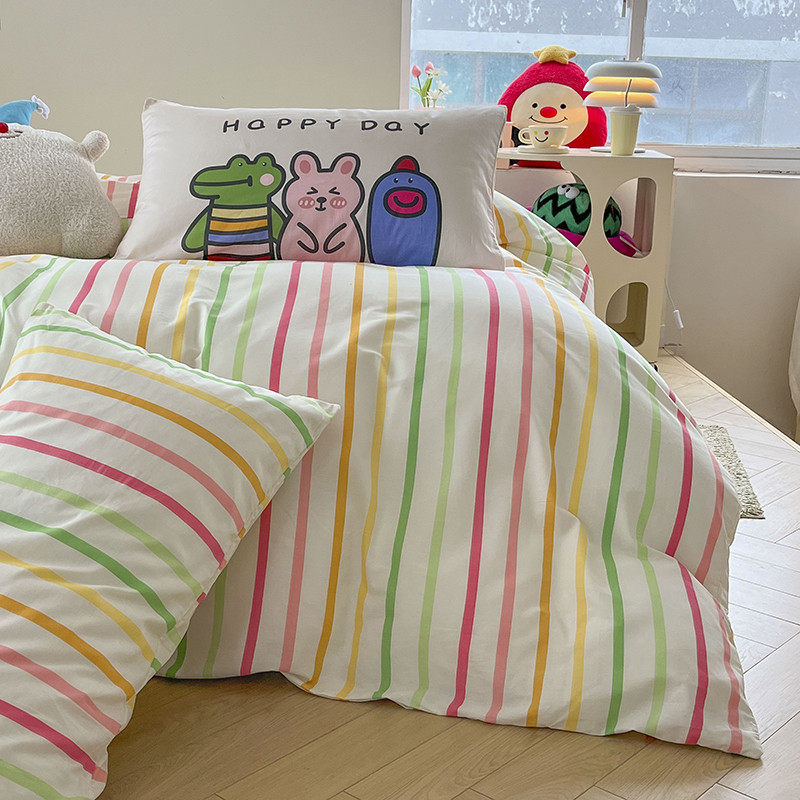 多巴胺糖果卡通四件套全棉纯棉2025年新款一米五彩色条纹床单被套,床上用品,床品套件/四件套/多件套,淘宝优惠券,粉丝福利购,淘宝优惠卷
