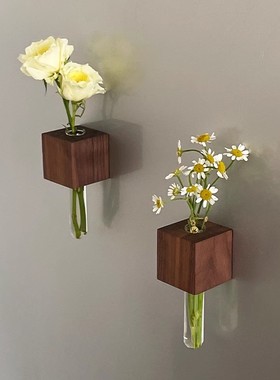 冰箱贴插花黑白板花瓶INS风手作留言磁性试管磁吸zakka木插花器