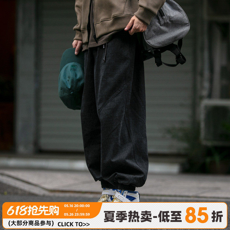 日系立体裁剪分割工装裤男春秋宽松挂绳装饰束脚裤休闲长裤潮,男装,休闲裤,淘宝优惠券,粉丝福利购,淘宝优惠卷