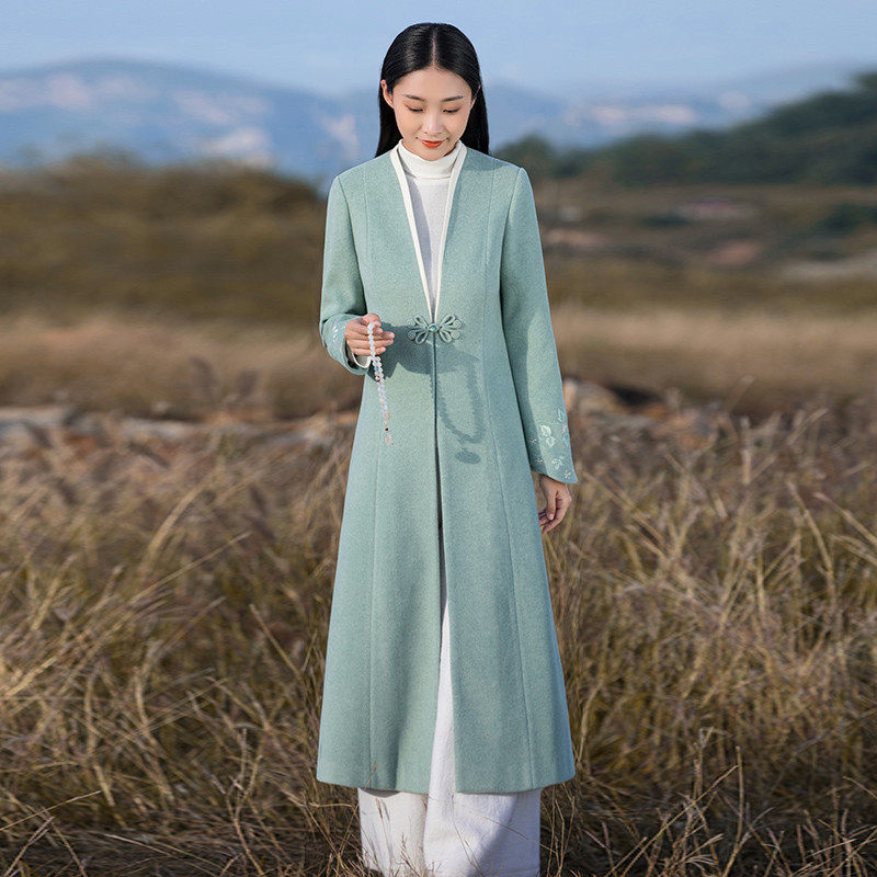 女茶服中国风新中式秋冬毛呢改良外搭开衫茶人服