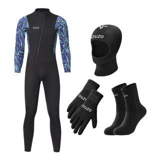 大码湿式潜水服套装男3mm加厚保暖防寒胶衣长袖长裤连体冬泳泳衣