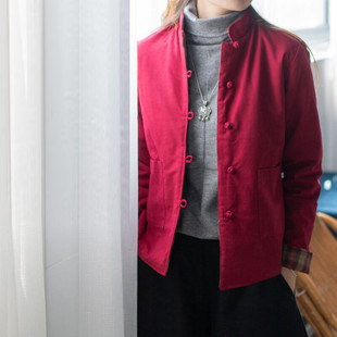 玉想【竹马】传统中式手工盘扣对襟短款休闲两面穿棉袄