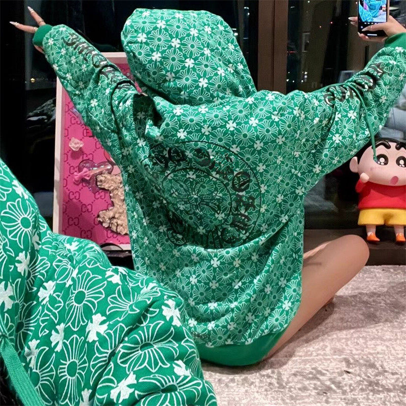 十字架暗纹印花连帽女秋季新款小众设计感宽松双拉链头潮
