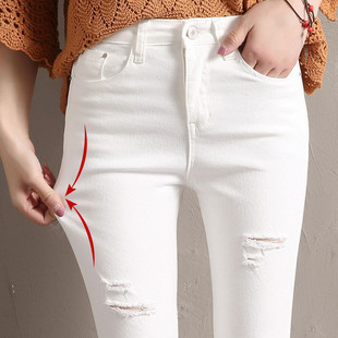 2023新款紧身破洞白色打底裤女外穿夏季薄款九分小脚裤