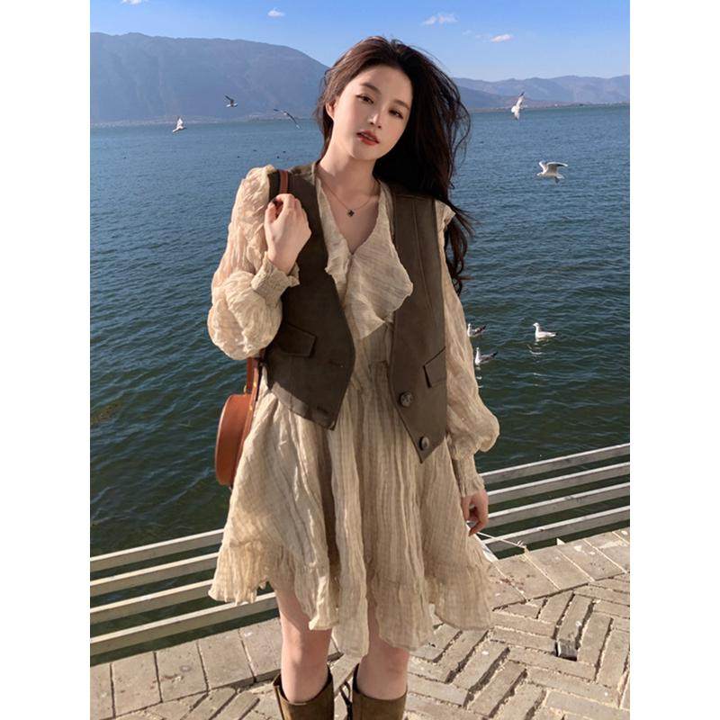 2024春秋季新款法式茶歇马甲女韩版高级感两件套装,女装/女士精品,大码套装,淘宝优惠券,粉丝福利购,淘宝优惠卷