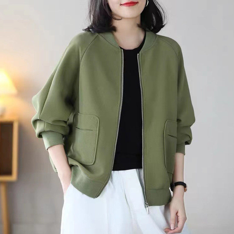 2025春秋装新款中年妈妈女士短款绿色大码胖mm棒球服