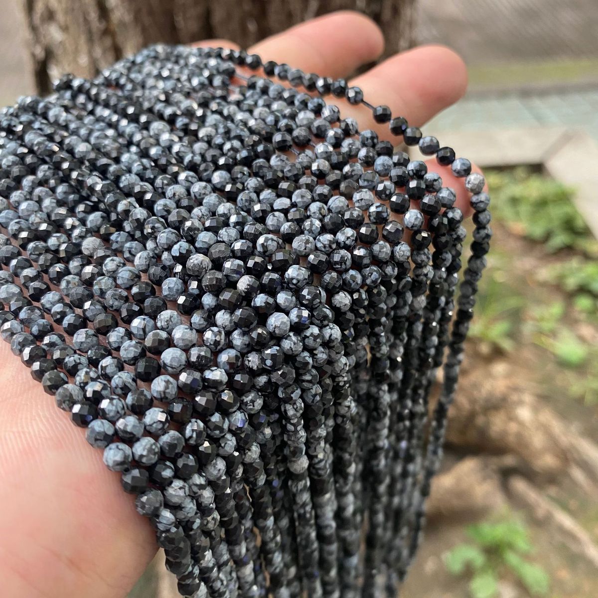 厂家批发天然雪花石切面散珠手工diy清新手链串珠材料水晶小珠子