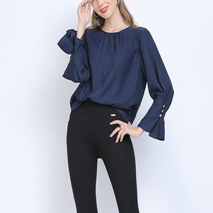 高级感女大码春秋荷叶边衬衫春季新款法式小衫喇叭袖衬衣胖mm