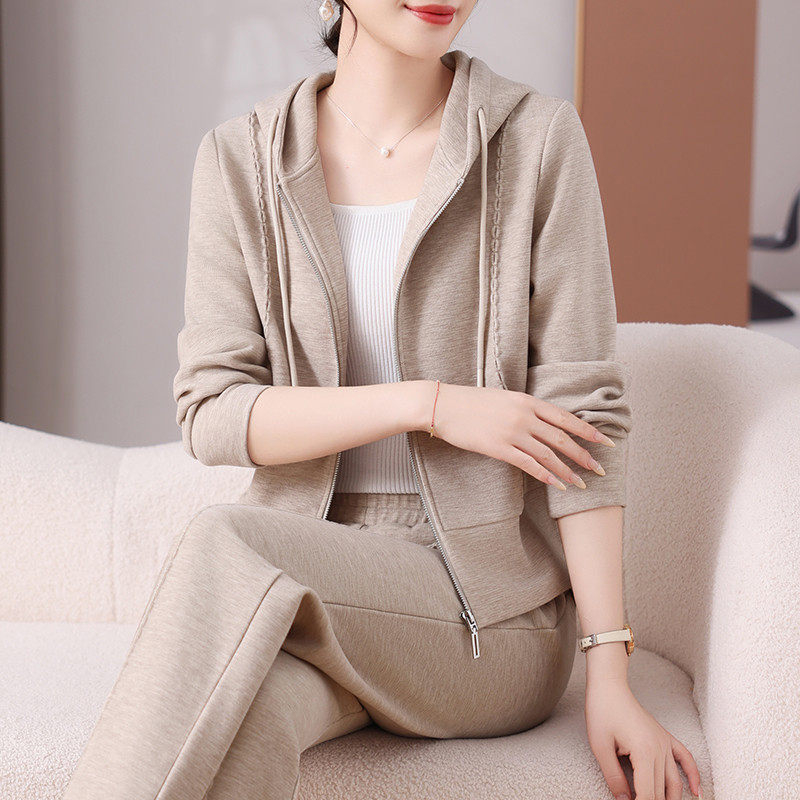 运动套装女秋冬季2025新款时尚开衫连帽跑步服40休闲两件套50