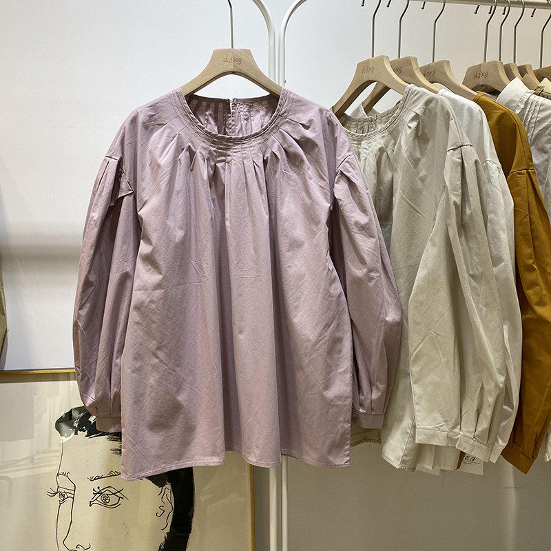 秋季洋气时髦纯色褶皱圆领长袖套头衬衫女宽松慵懒娃娃衫显瘦,女装/女士精品,衬衫,淘宝优惠券,粉丝福利购,淘宝优惠卷