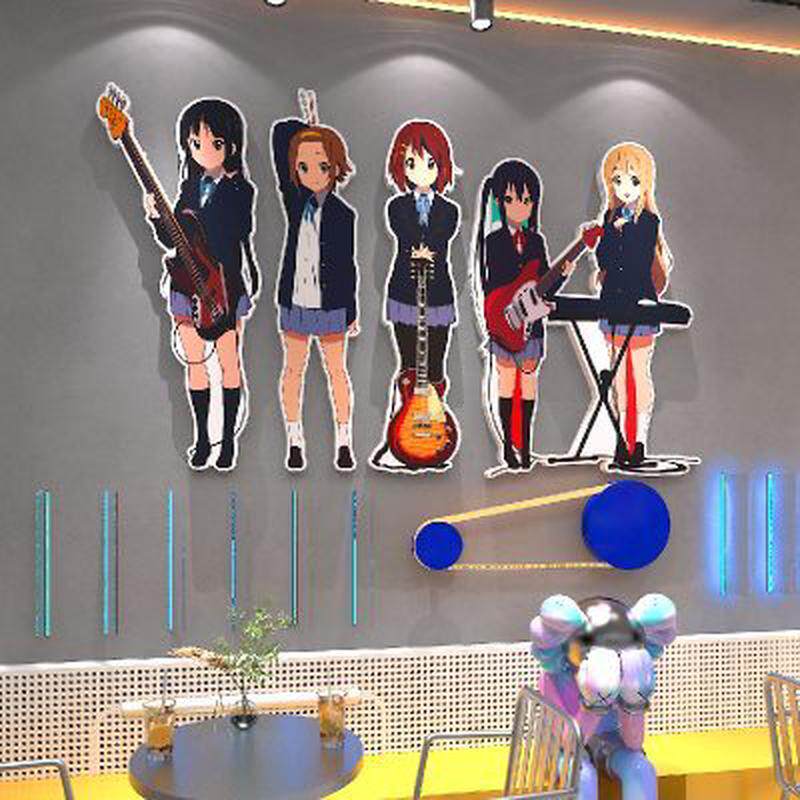 网红店铺拍照区布置打卡墙面挂画装饰轻音少女海报墙贴纸