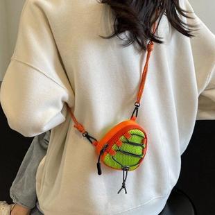 三角抽绳零钱包潮耳机包儿童小挂包迷你钥匙包撞色女童挂脖收纳包