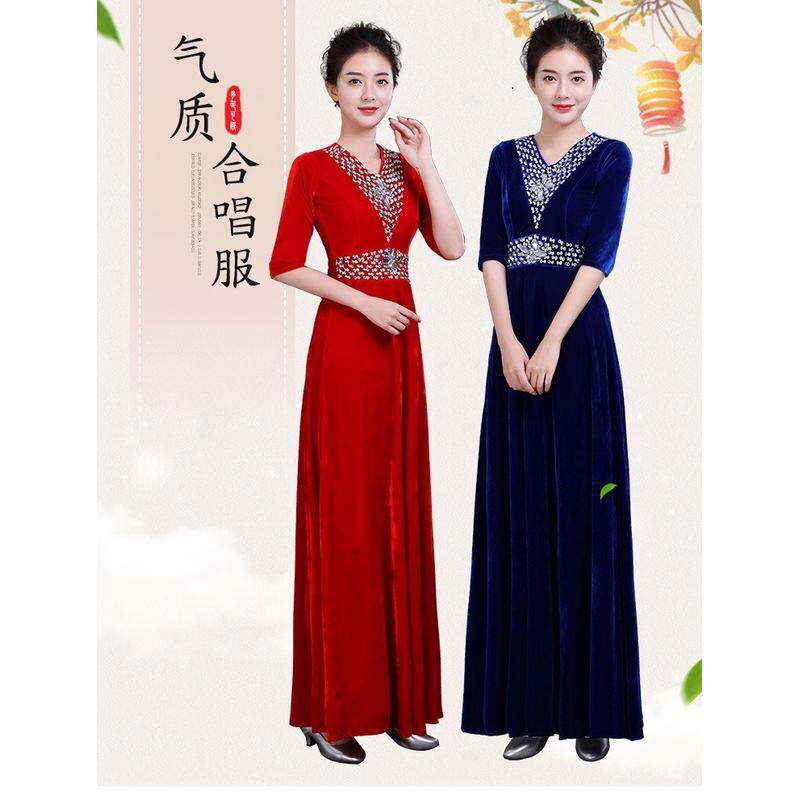 大唱服女新款成人唱团舞台服装表演服朗诵裙