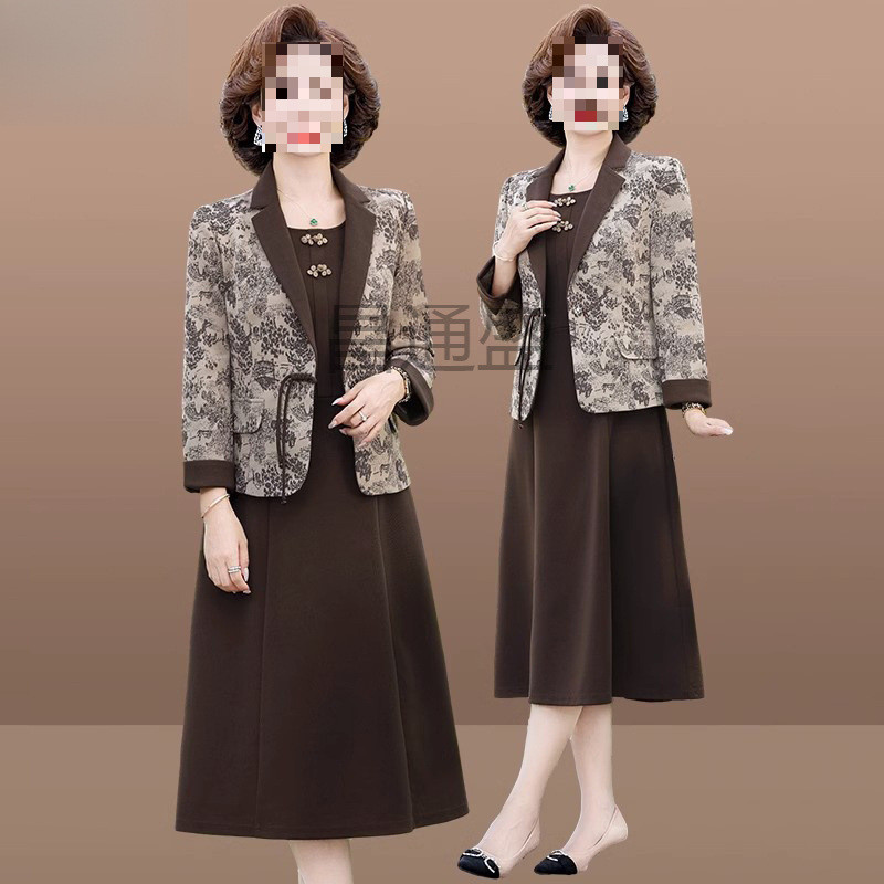 C昌1妈妈秋装连衣裙洋气两件套2023新款中老年女春秋外套阔太太套