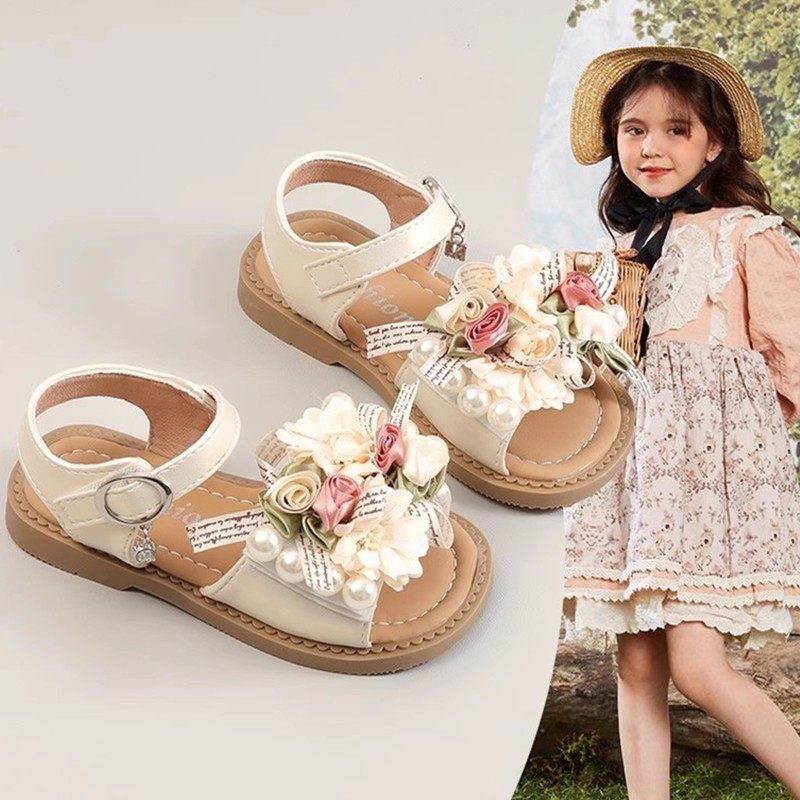 凉鞋儿童女款2025新款女孩时尚花朵公主风鞋中大童女童软底沙厂家