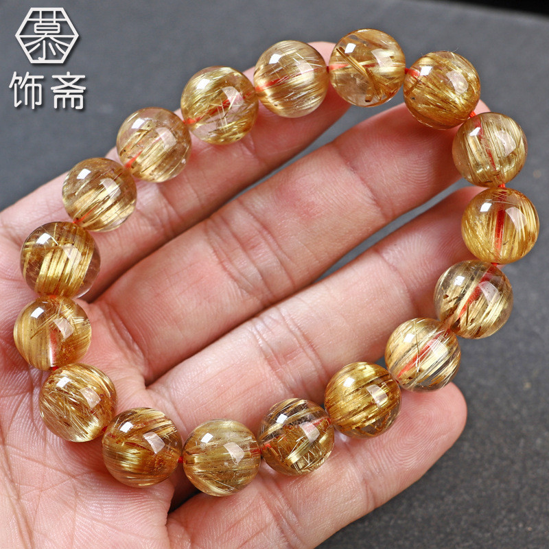 金发晶手链男女款天然巴西金发晶手串金钛晶黄水晶黄发晶饰品时尚