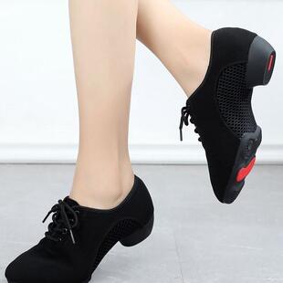 跳舞鞋软底三教师女新款鞋带交谊交际男士跟广场节底牛津布舞蹈鞋