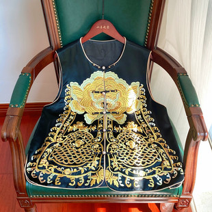 小善之家新中式醋酸重工刺绣马甲2024春季国风盘扣黑色马夹女