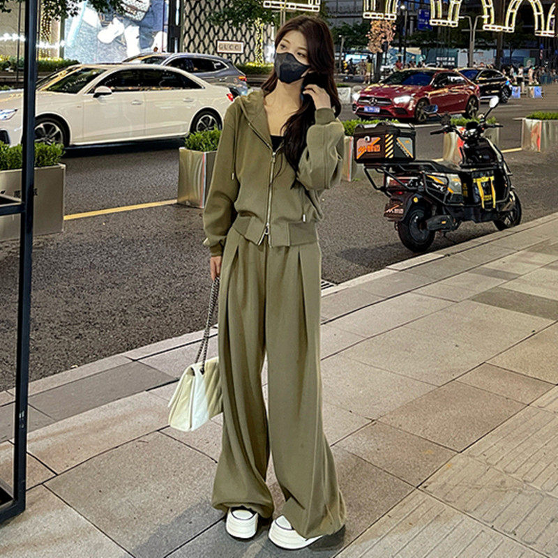 韩版时尚减龄运动套装女春秋季阔腿裤显瘦宽松学生休闲两件套