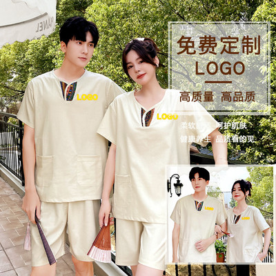 泰式中国风面料男款汗蒸服女款桑拿服情侣款套装浴服足道服