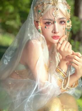 古风额饰古装配饰汉服异域风发饰绿色头冠西域公主发冠民族风拍照