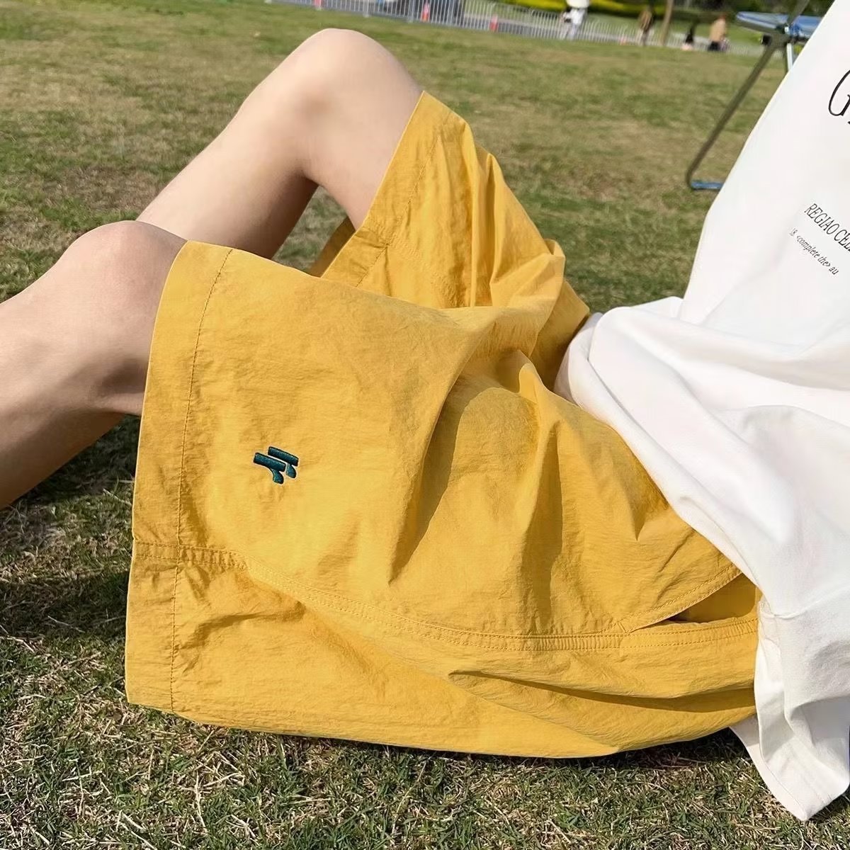 短裤男夏季薄款冰丝速干刺绣沙滩裤潮牌宽松篮球五分休闲运动裤子