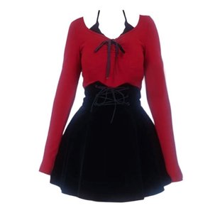 女圣诞套装 加速心动假两件挂脖长袖 胖妹妹法式 大码