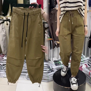 2023秋季新款美式工装裤女休闲抽绳设计宽松显瘦百搭大口袋裤