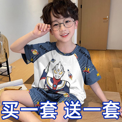 推荐男童睡衣夏季纯棉薄款短袖大儿童卡通宝宝空调服2025新款两件