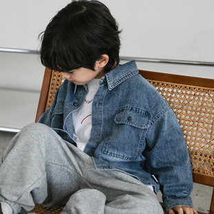 米修叻儿童牛仔衬衫春季新款款四岁男童春装套色儿童衬衣