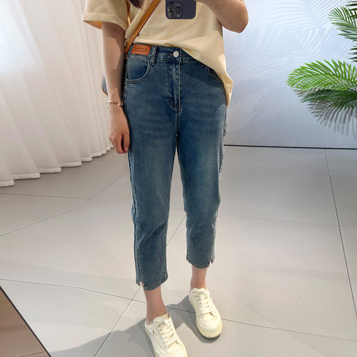 胖mm春秋烟管裤女 200斤大码时尚开叉九分裤遮肉显瘦女裤