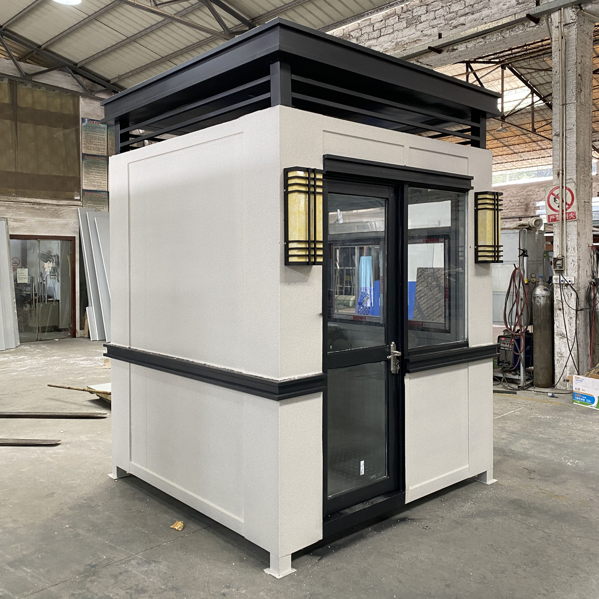 户外真石漆门卫值班室岗亭保安亭厂家可移动治安不锈钢收费亭定制