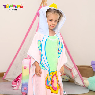 儿童浴巾女带帽斗篷纯棉吸水可穿式专用大童男孩冬天加厚连帽裹巾