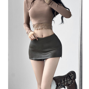 美拉德叠穿小皮裙防走光低腰防走光A字小个子秋冬