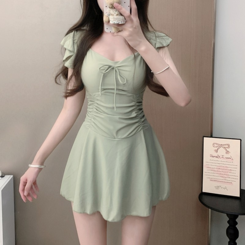 连体裙式泳衣女款小胸聚拢保守遮肉显瘦泳装海边度假游泳衣纯厂家